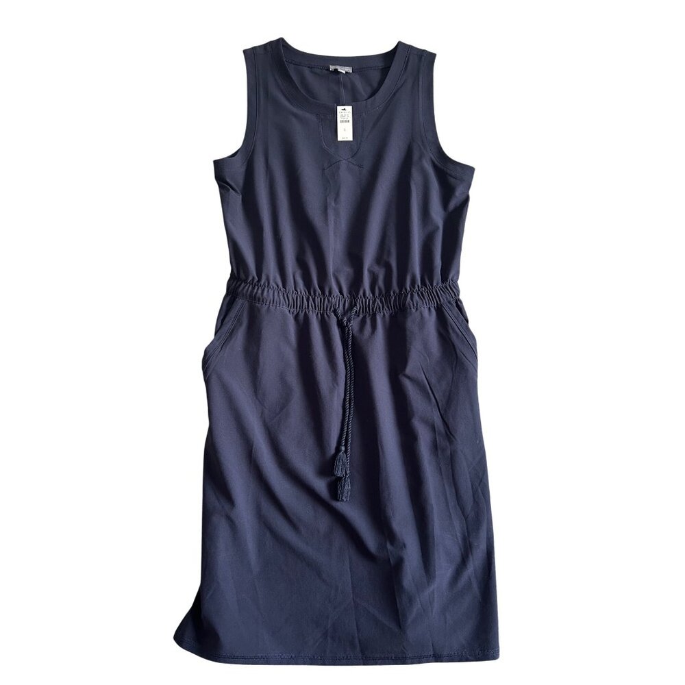 T By Talbots Womens Sz 10 Navy Sleeveless Drawstring Waist Dress With Pockets